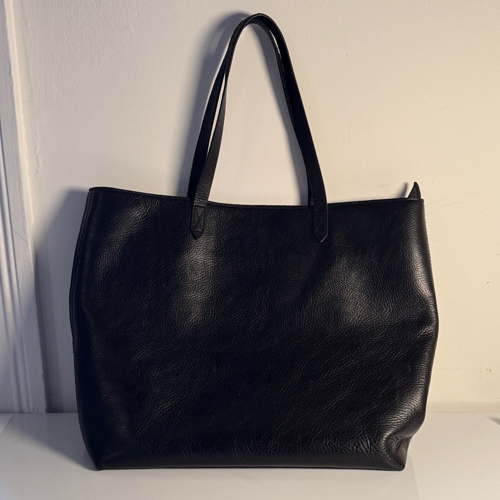 Madewell Zip Top Transport Tote Black Leather